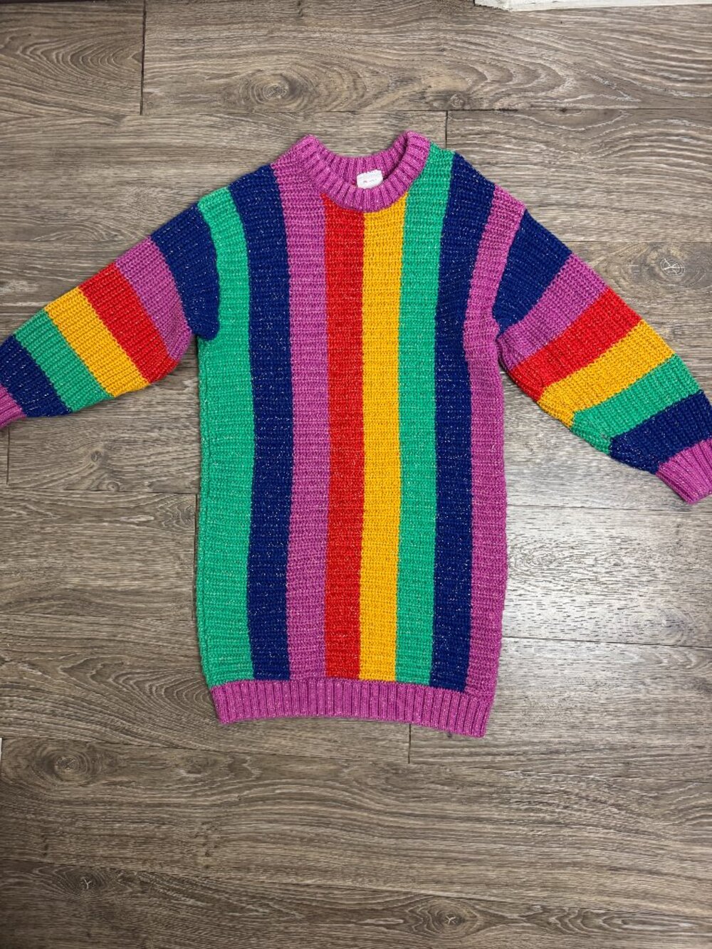 Hanna Andersson Girls Rainbow Striped Metallic Sweater Dress 130 US 8 Like NEW